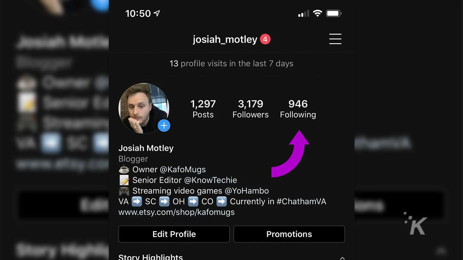 instagram profile hamburger menu