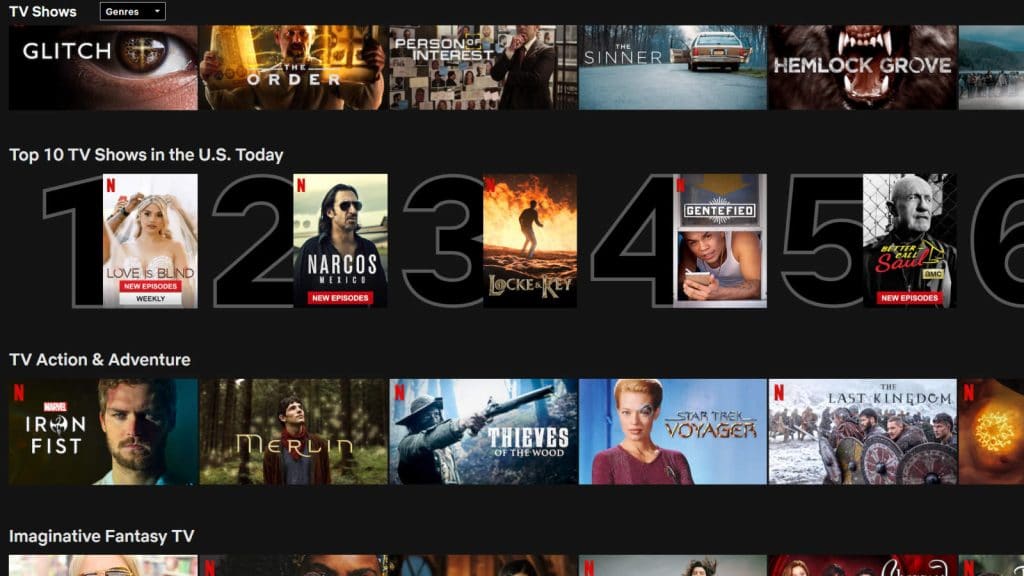 Netflix shows and movies options