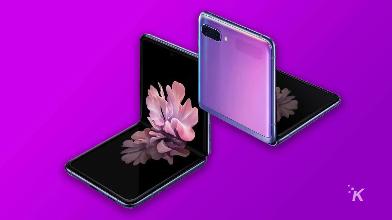samsung galaxy z flip phone on purple background