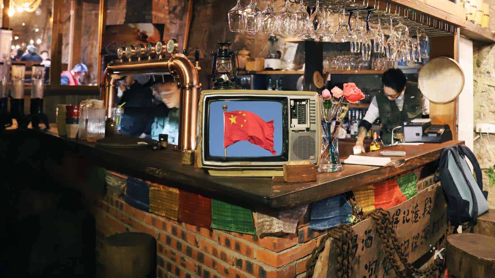 tech hangover television with chinese flag