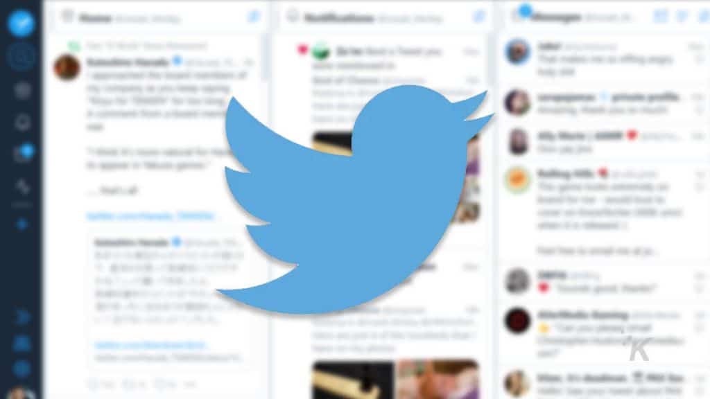 Twitter logo with twitter feed in background