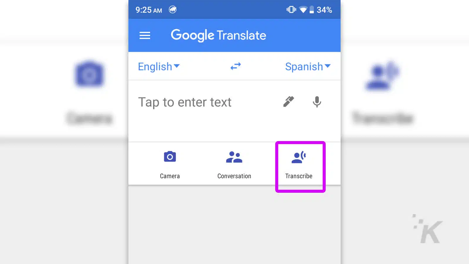 google translate transcribe feature