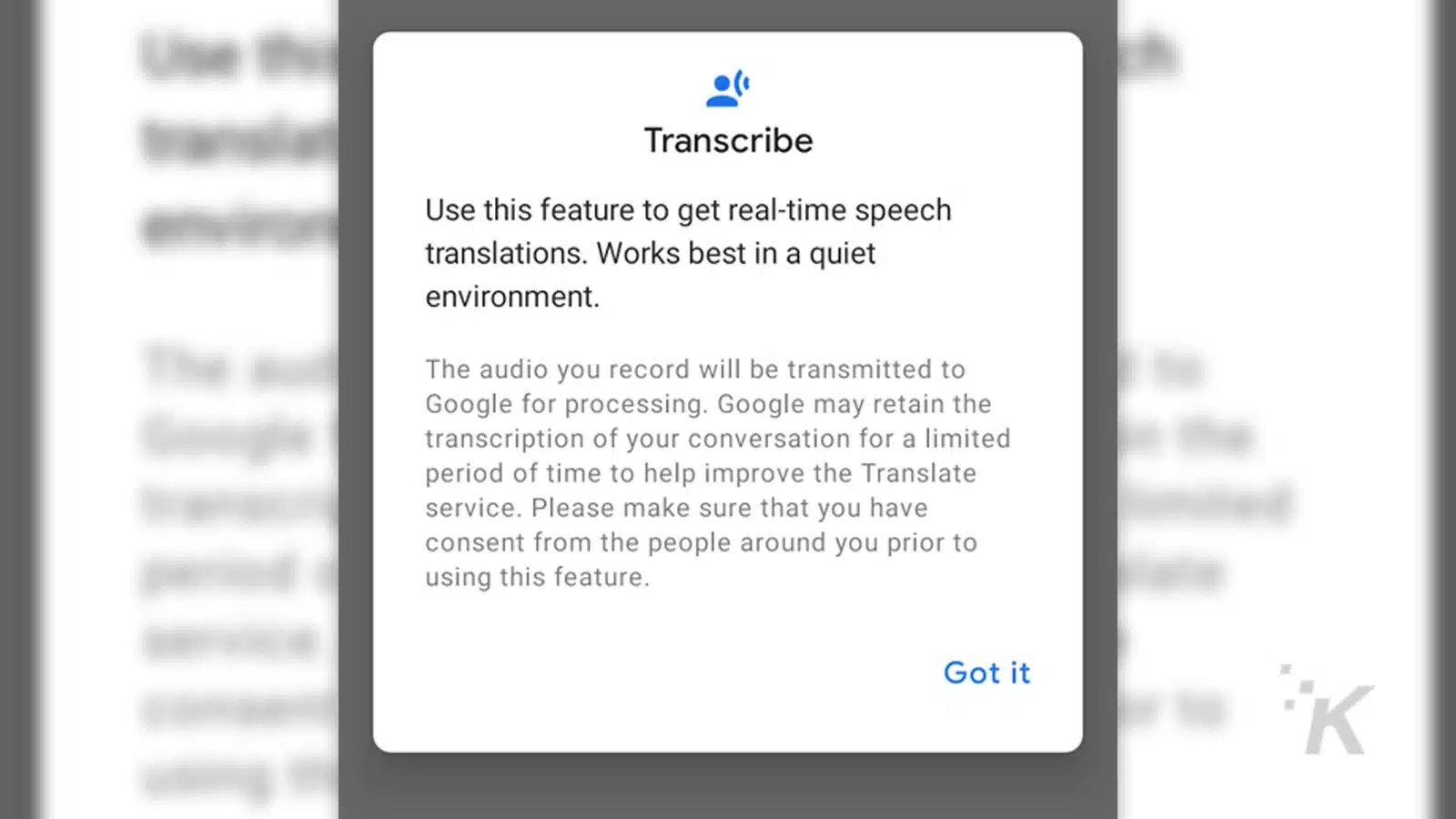 google translate transcribe feature