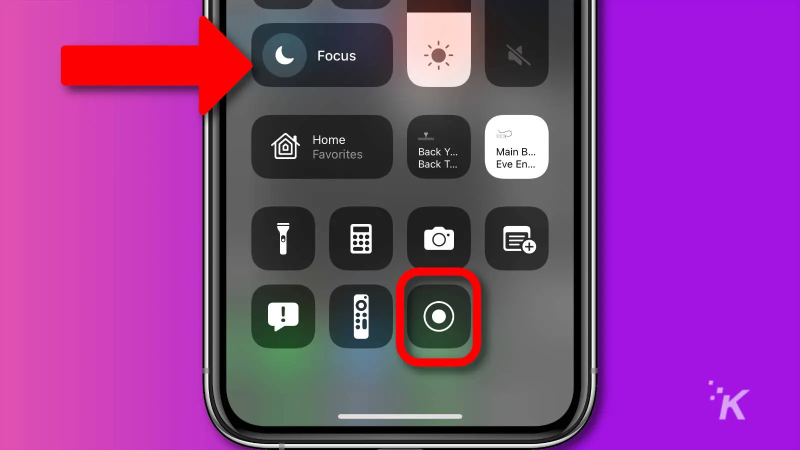 Screenshot of ios control center