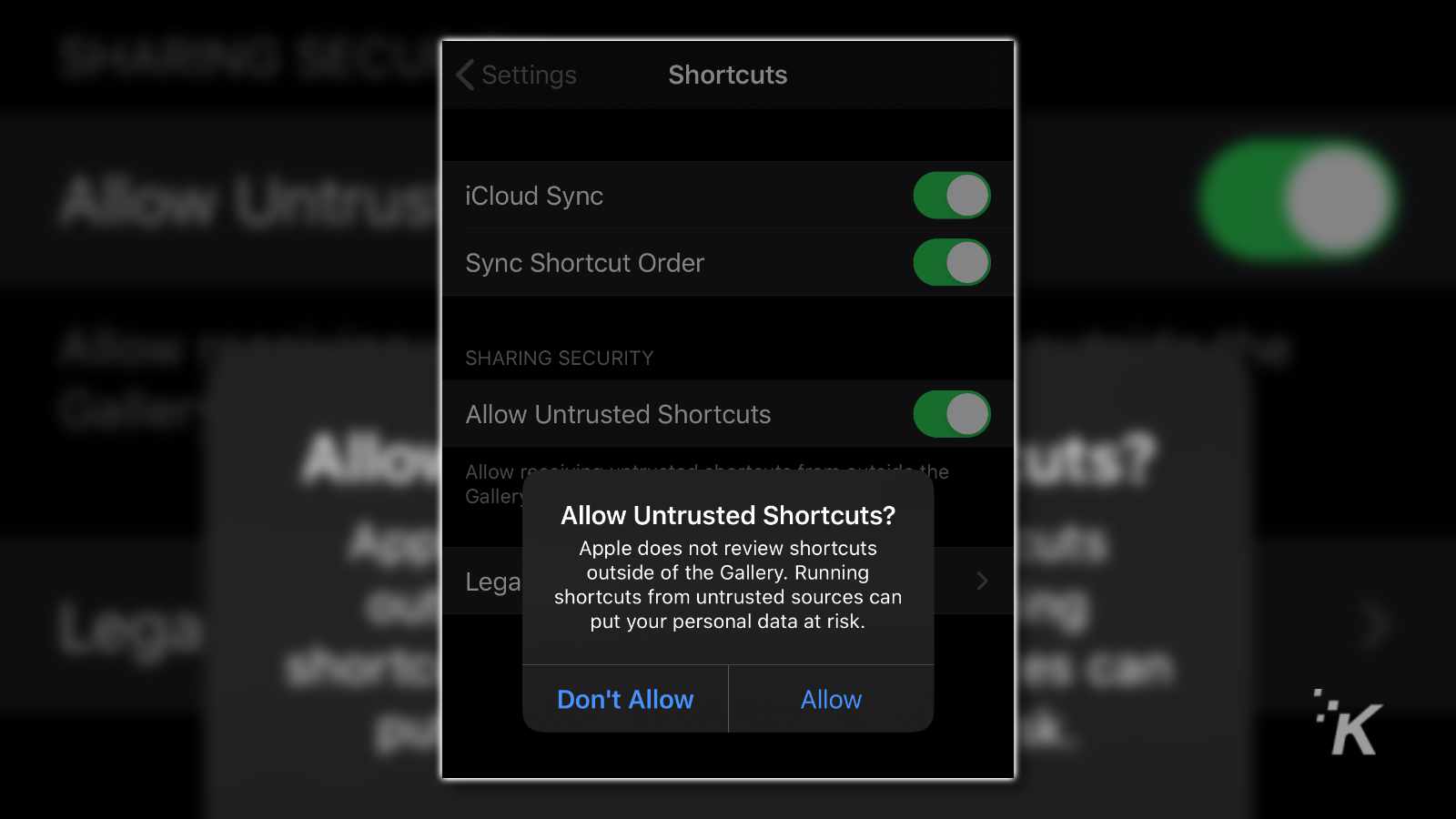 ios shortcuts settings allow untrusted