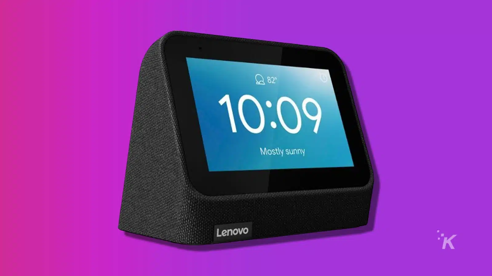 lenovo smart clock on a purple background