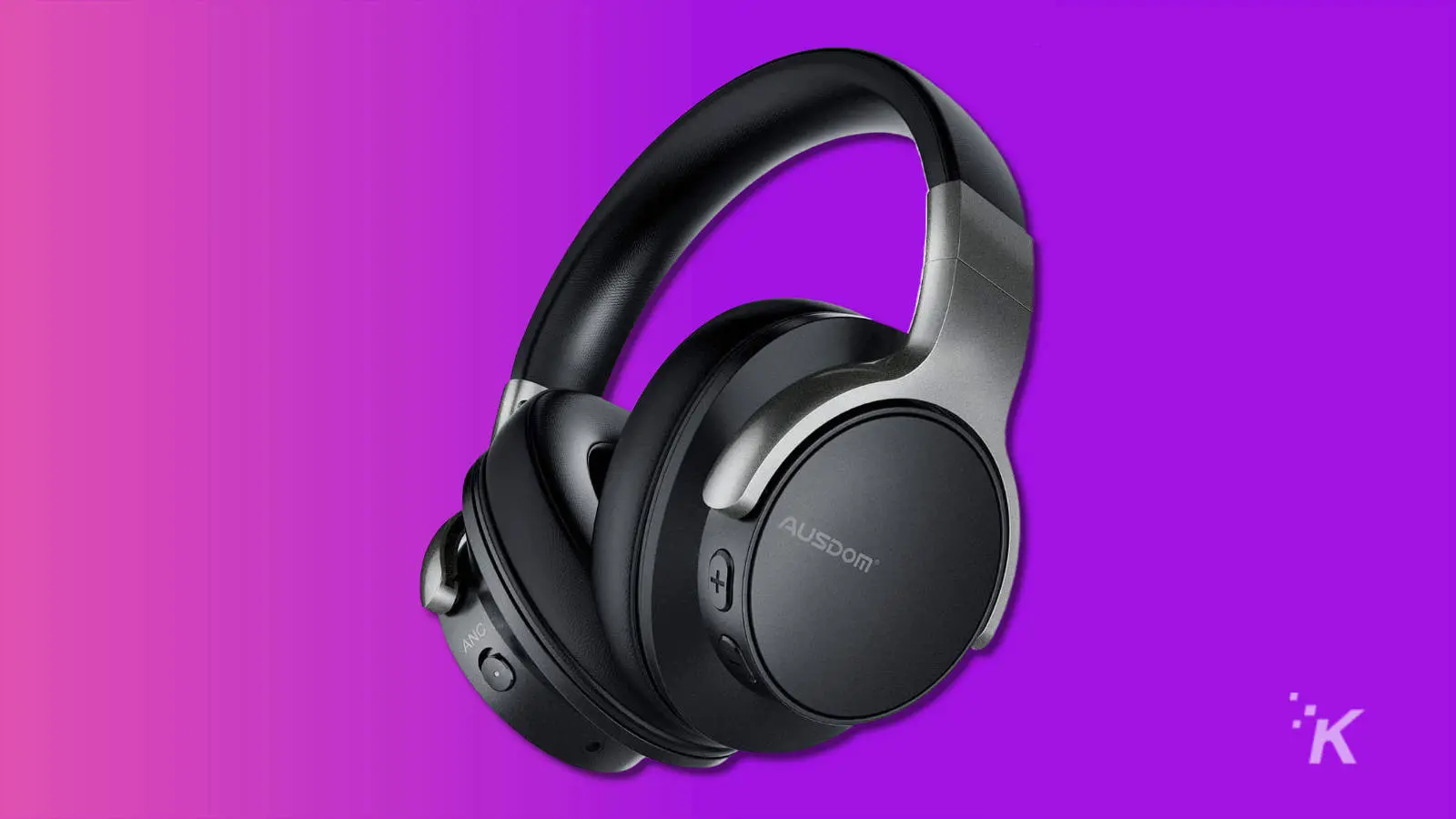 ausdom anc8 headphones on purple background