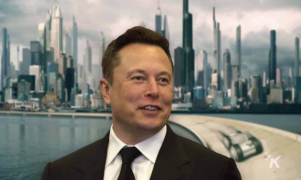 elon musk with futuristic city as background