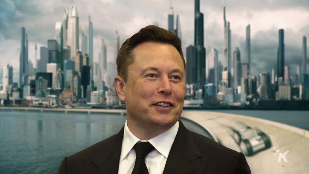 elon musk with futuristic city as background