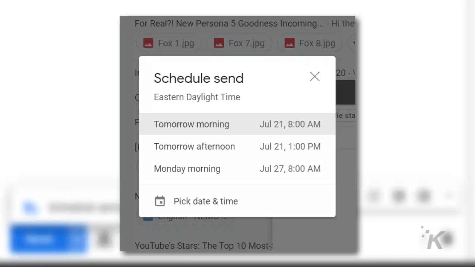 Gmail schedule send options