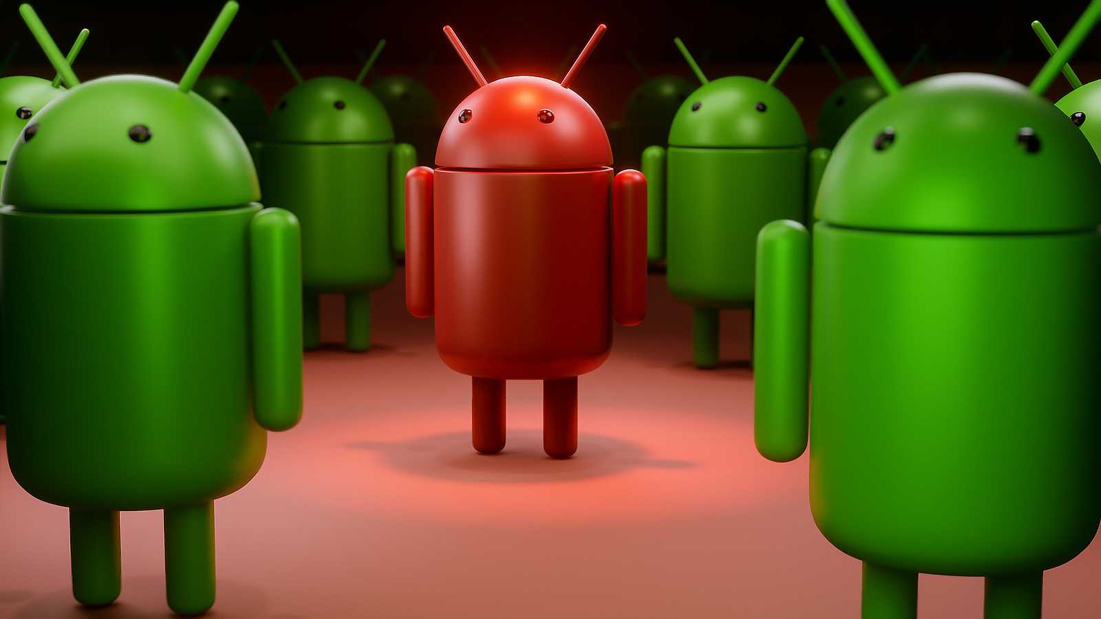 android mascot in red with a virus