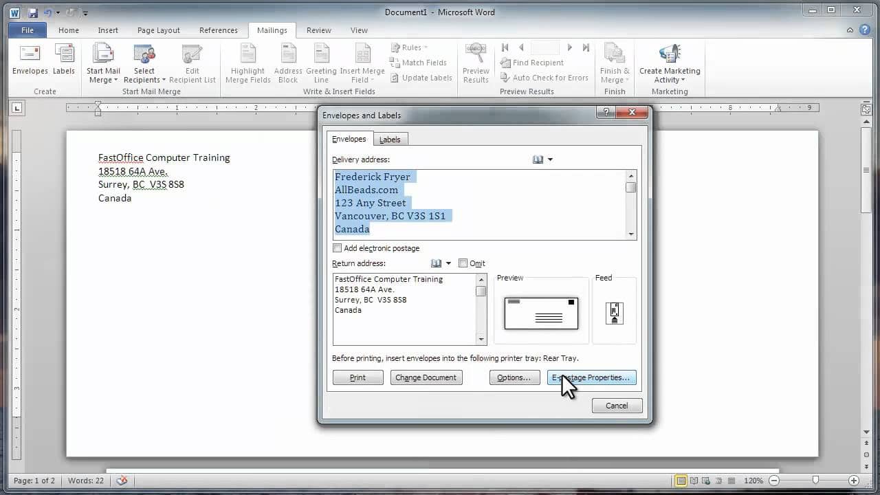 How To Address And Print An Envelope In Word