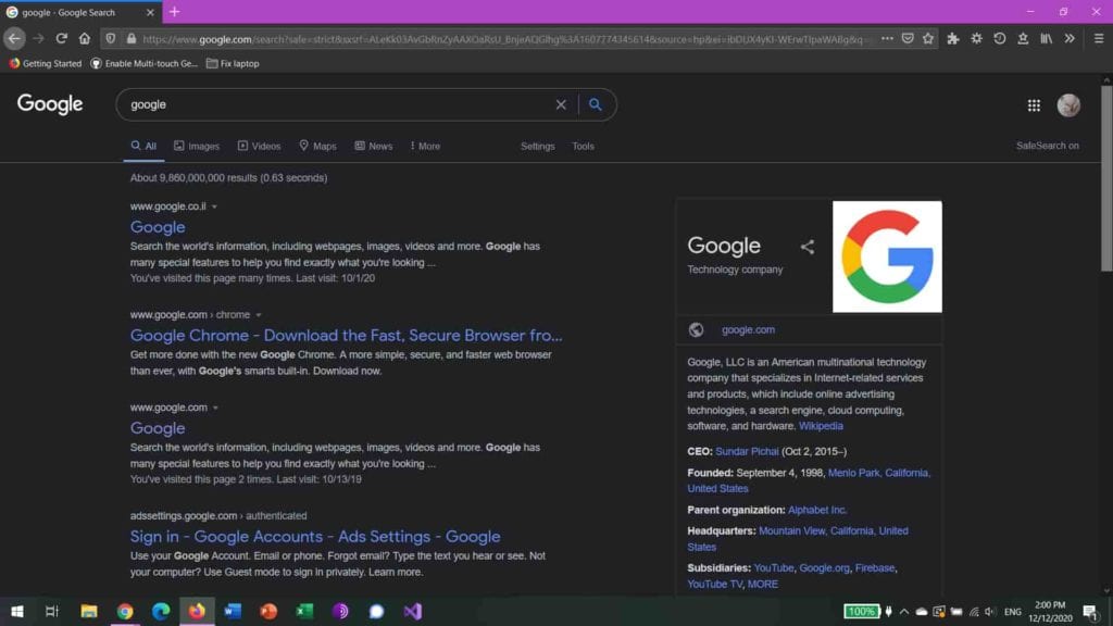 google search dark mode