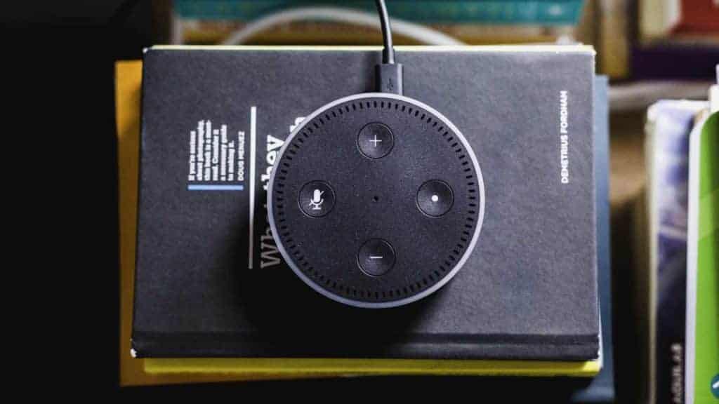 amazon echo placed on books