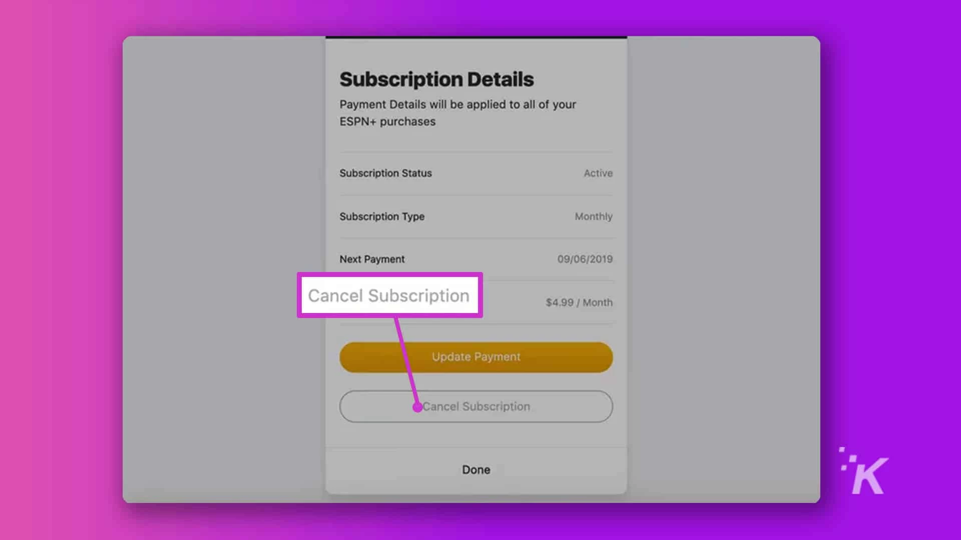 Click cancel subscription