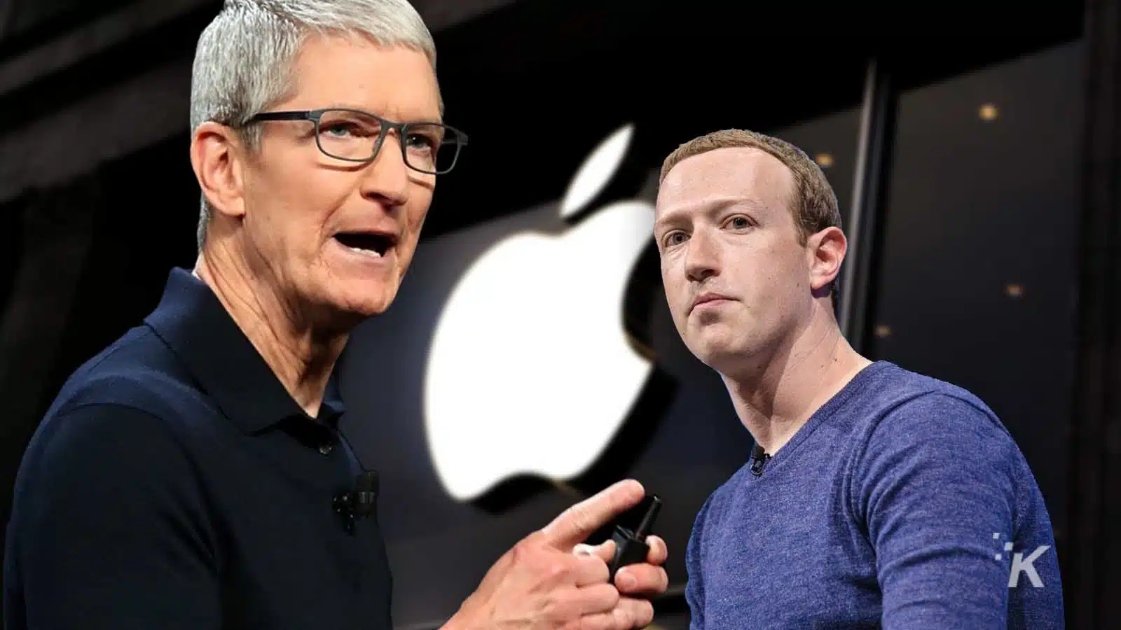 tim cook and mark zuckerberg in front of apple logo