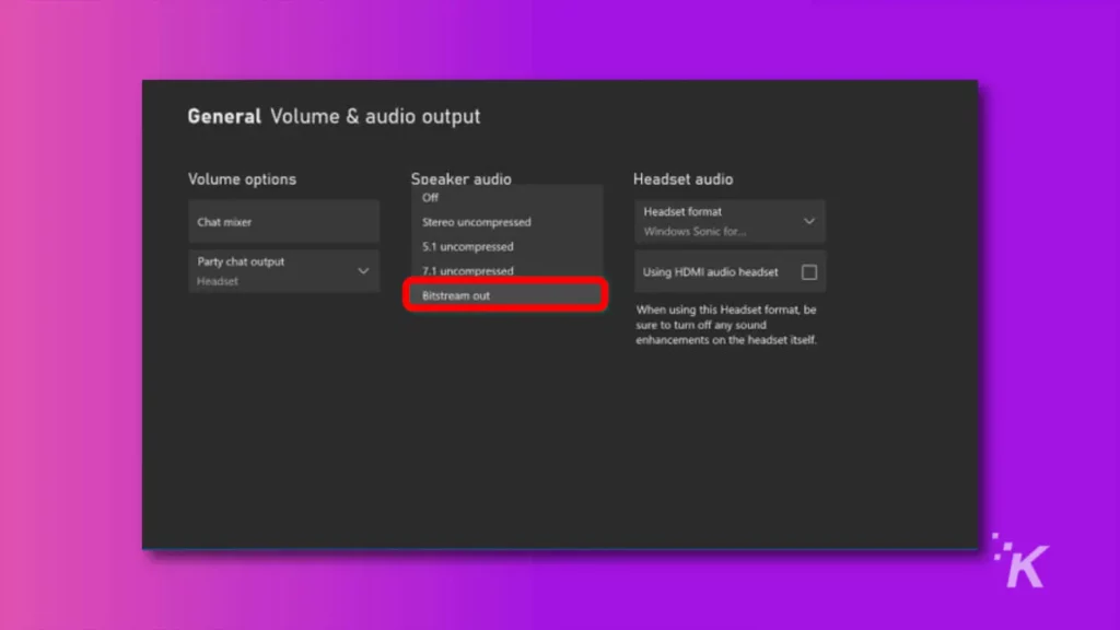 Xbox one discount x audio output