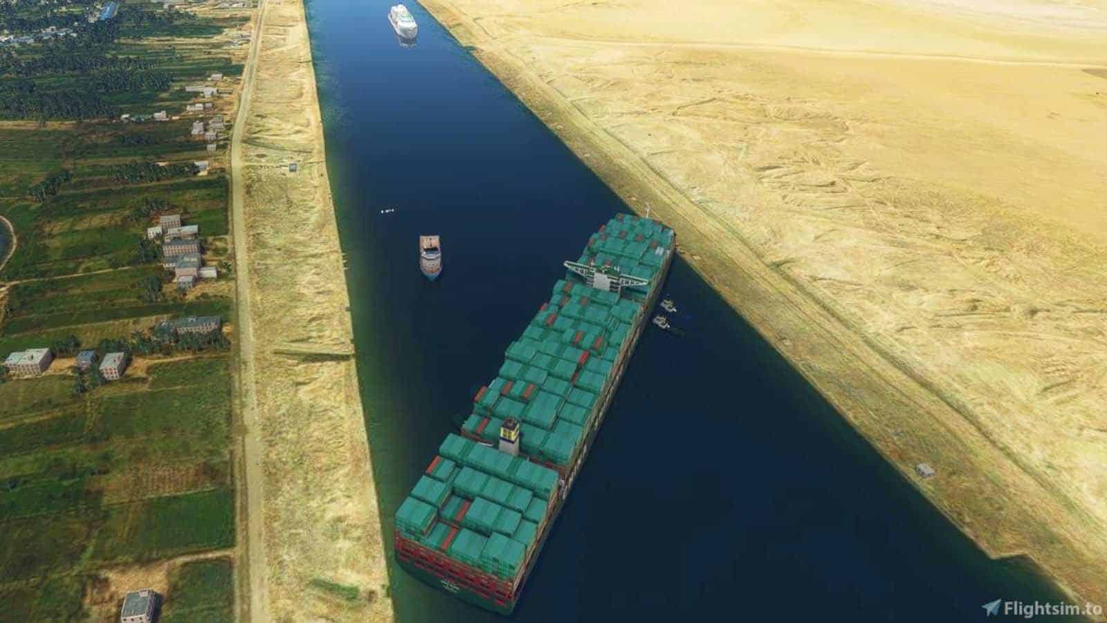 The ship stuck in the Suez Canal has made it to Microsoft Flight Simulator