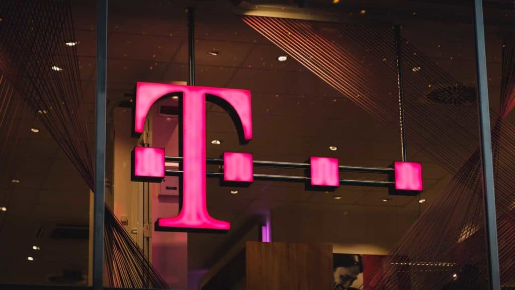 t-mobile logo on glass wall