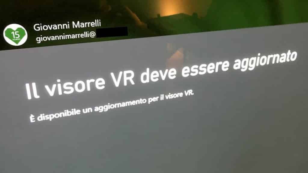 italian error message saying a vr headset needs updating on xbox series x