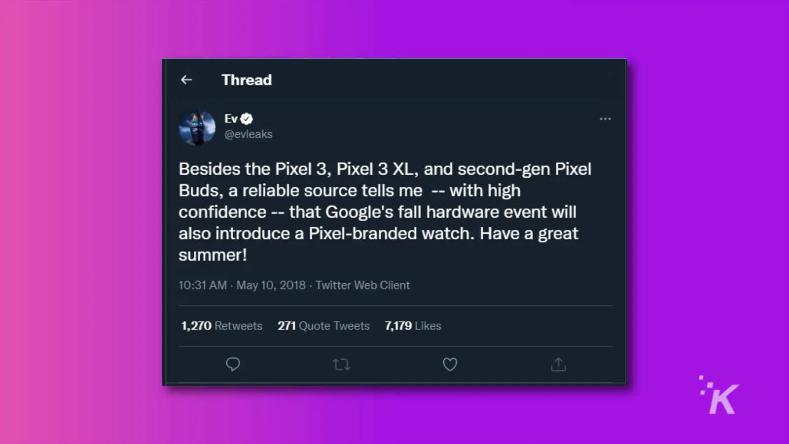 tweet from evleaks talking about the pixel watch