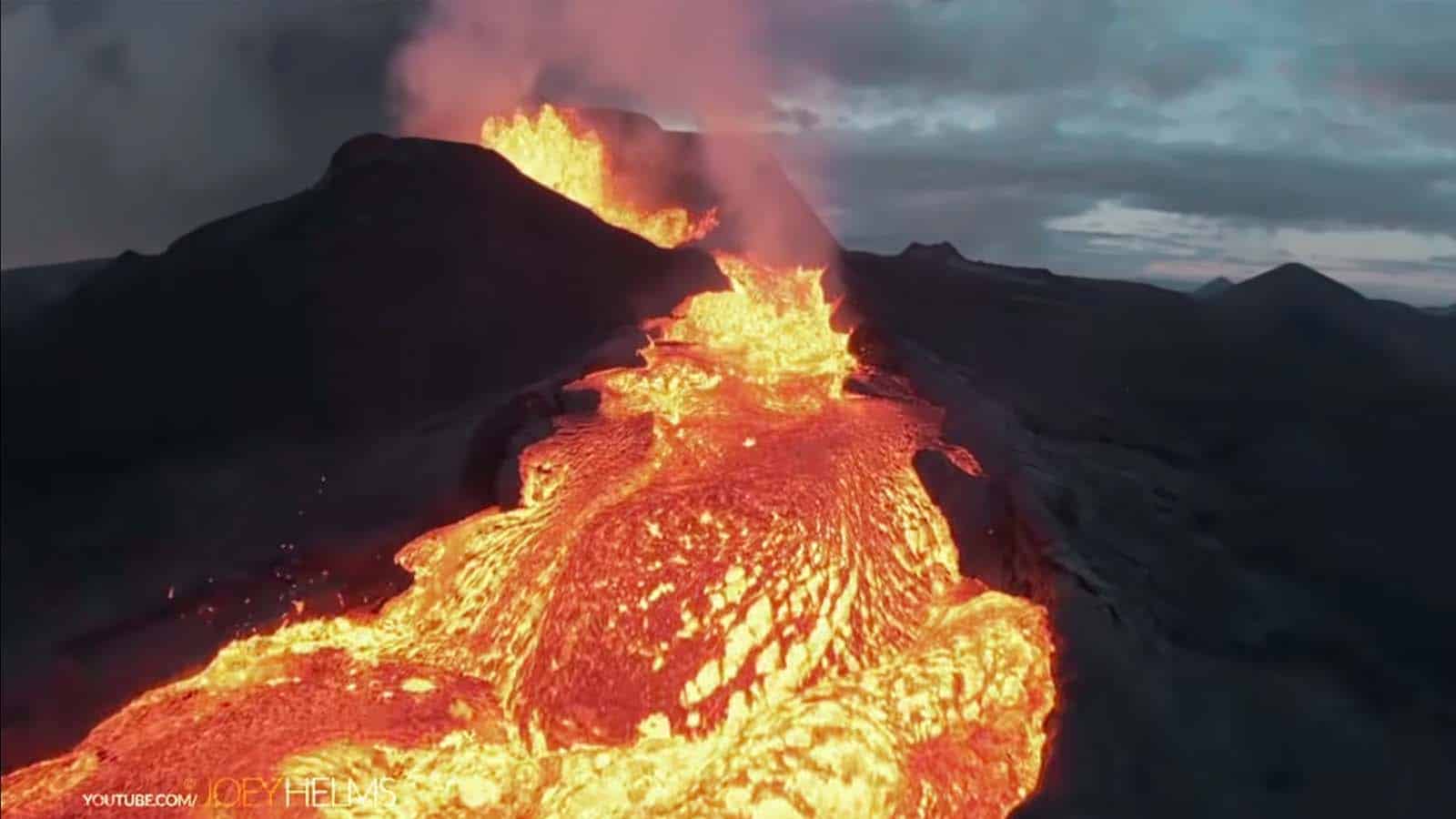 Drone flying into volcano