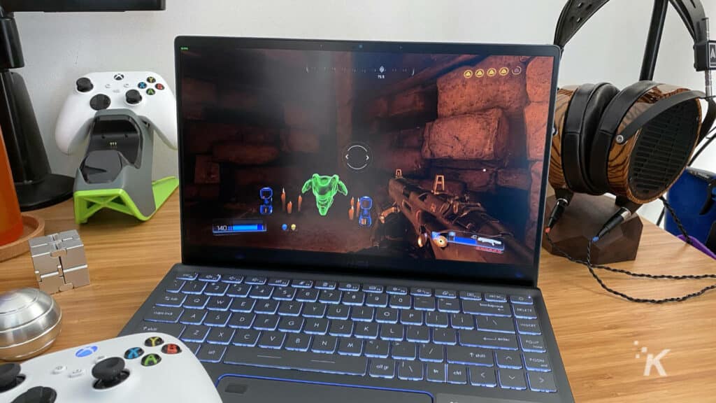 laptop playing doom