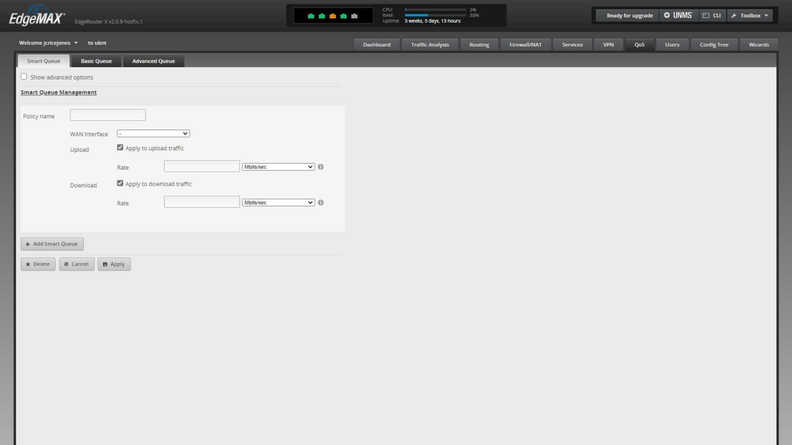 ubiquiti edgerouter admin interface showing quality of service options