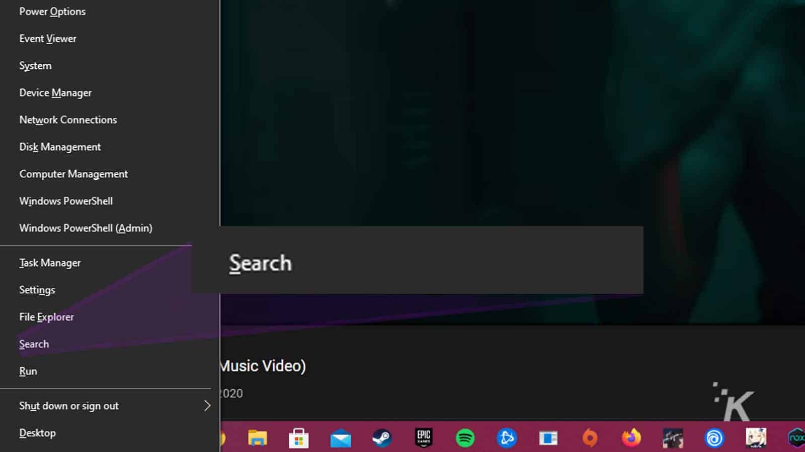 settings menu on windows 10