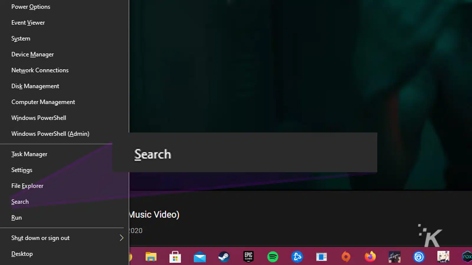 settings menu on windows 10
