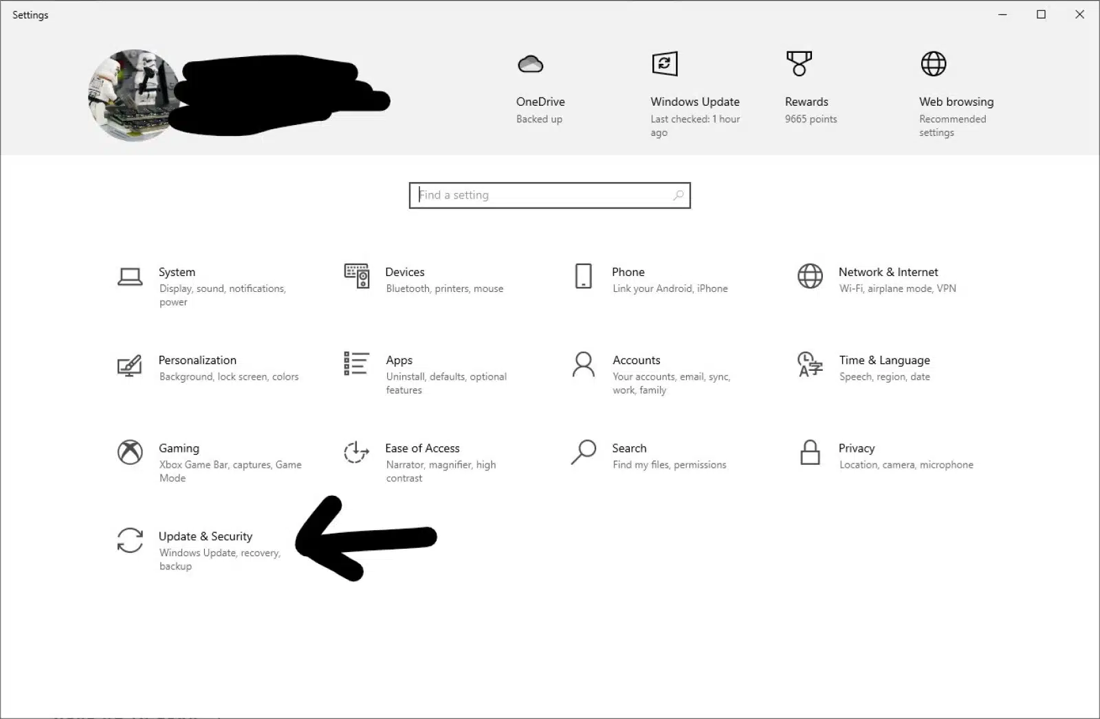 windows 10 settings main page