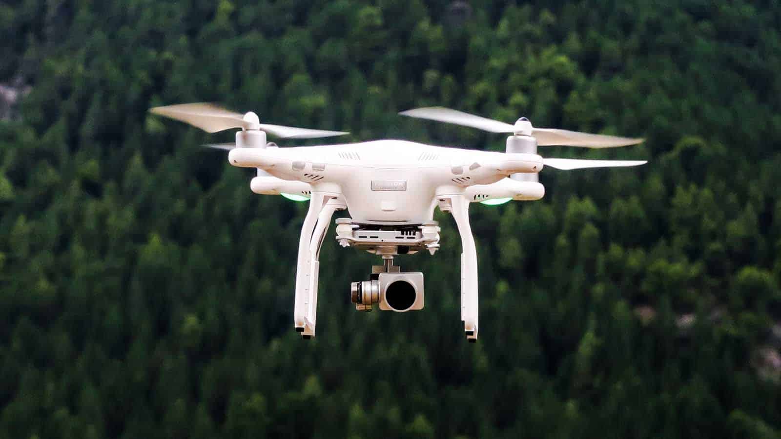 drone flying in a forest