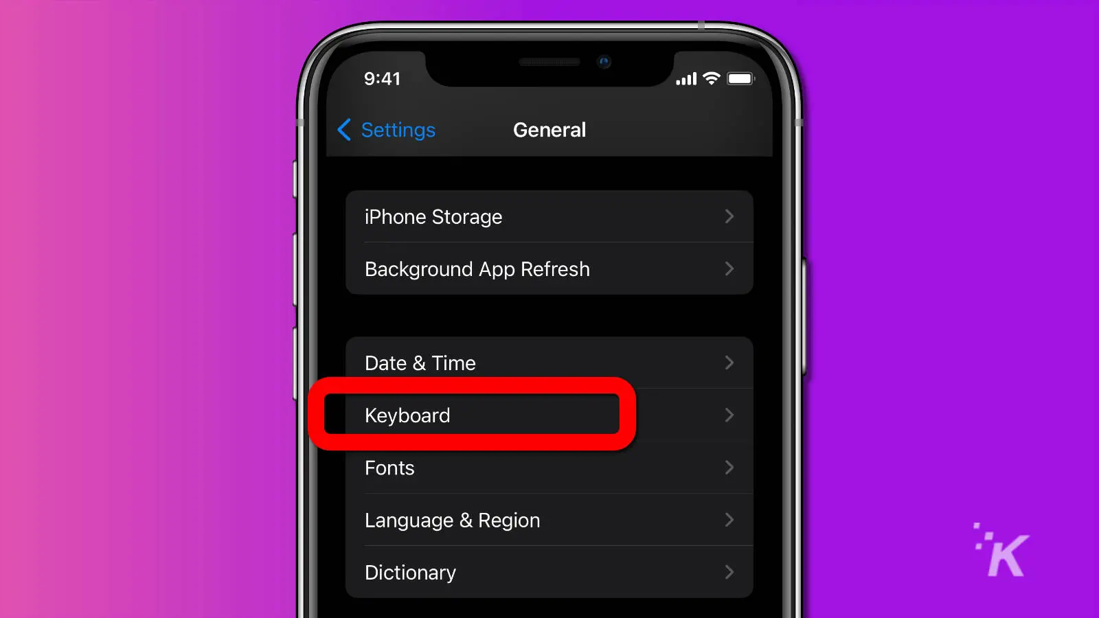 screenshot of keyboard setting menu on ios