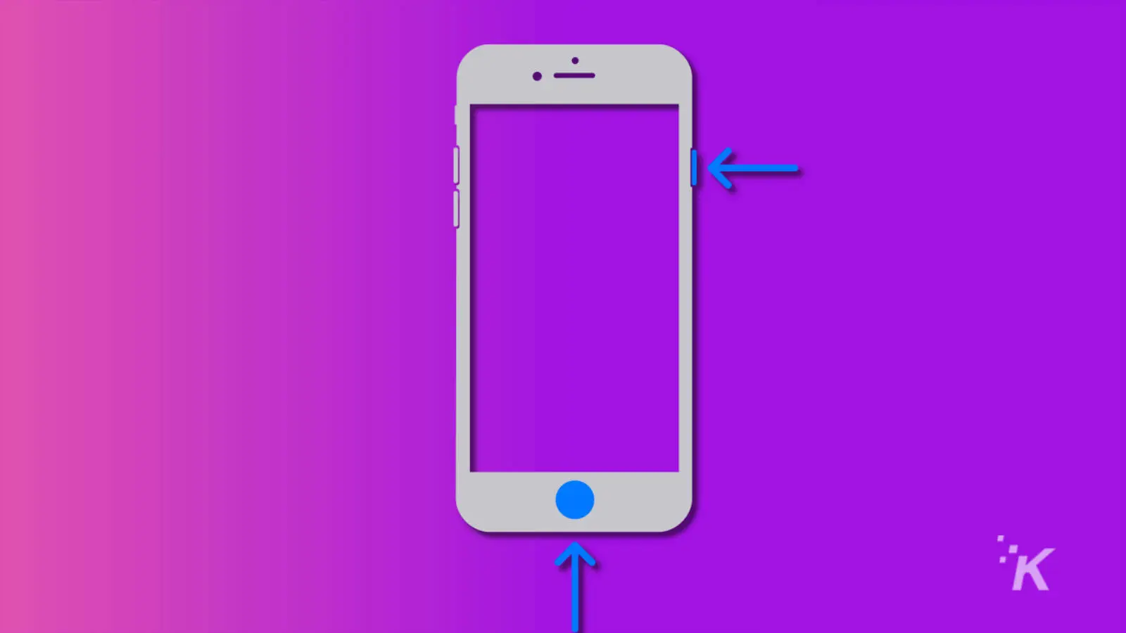 graphic showing to press the home button and side button on iphone to take a screenshot