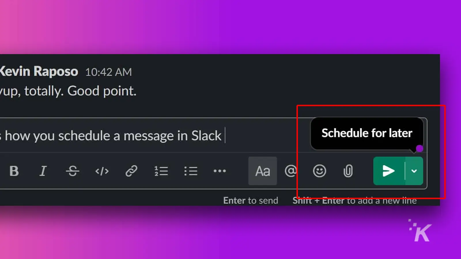 Slack schedule message prompt