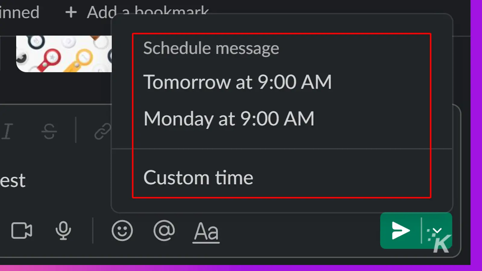 Schedule message choices on slack