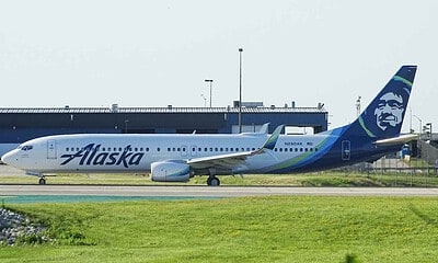 Alaska airlines plane on landing strip