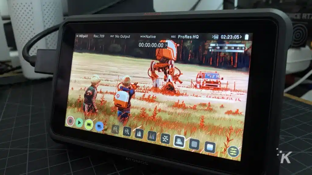 atomos ninja v recorder showing focus peaking function