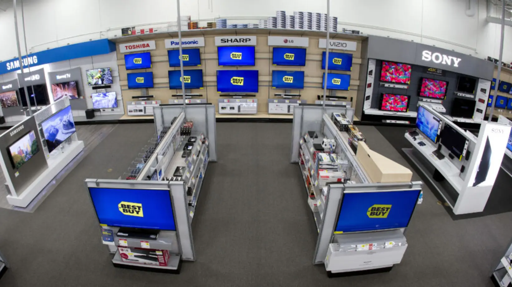 image of the tv section at a best buy store