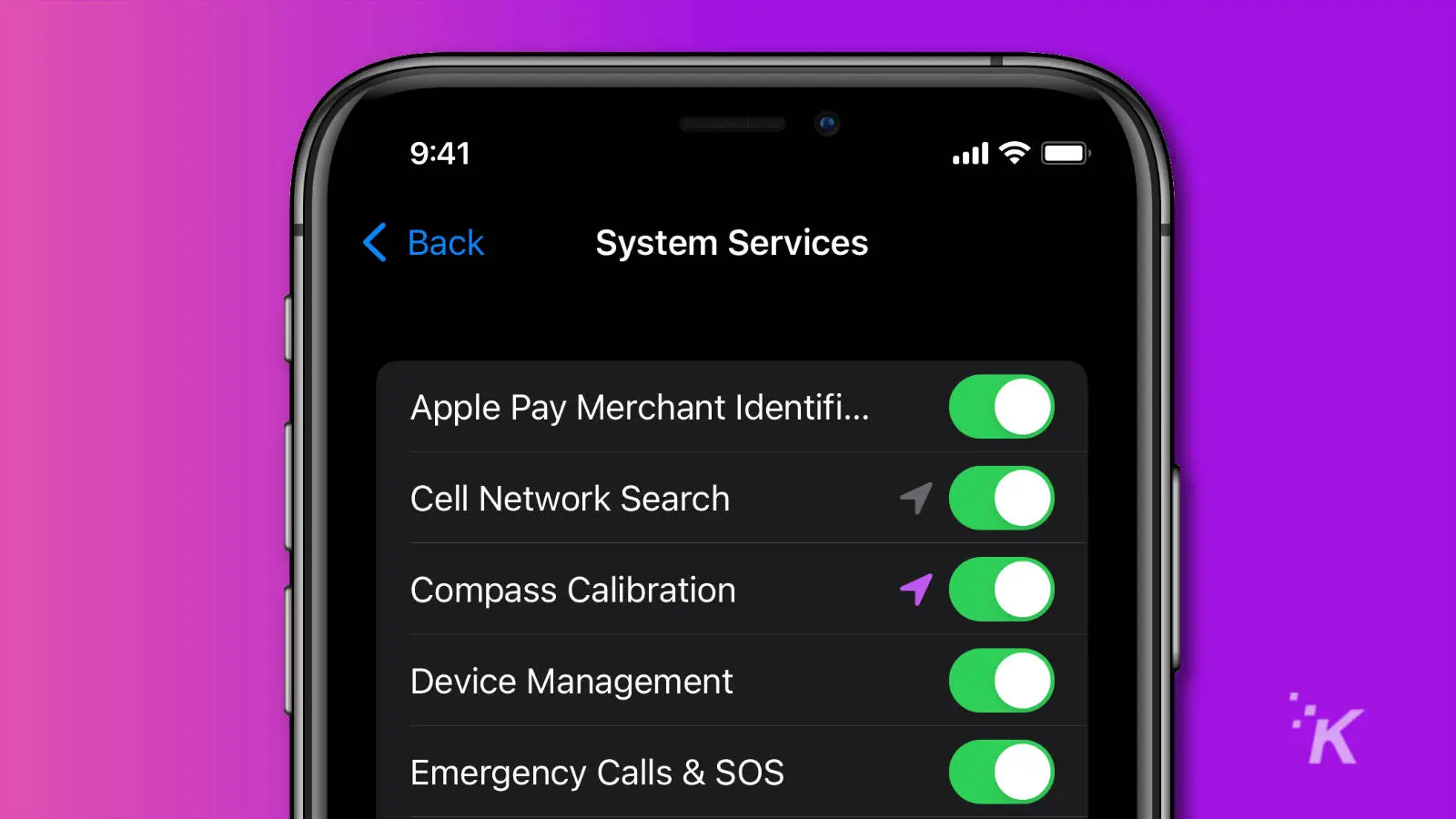 ios privacy settings menu showing location services toggles