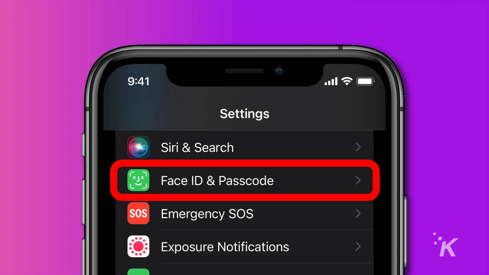 ios settings app showing face id and passcode section