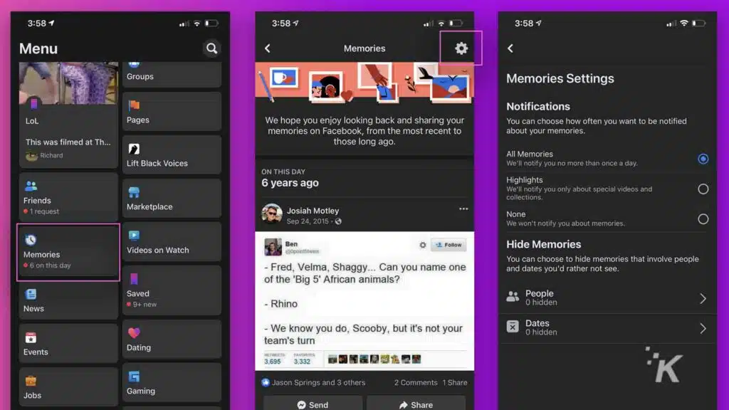 facebook memories how-to on mobile app