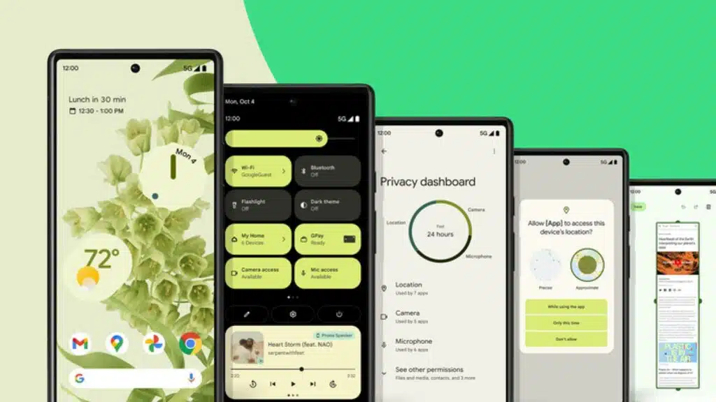android 12 screenshots on green background