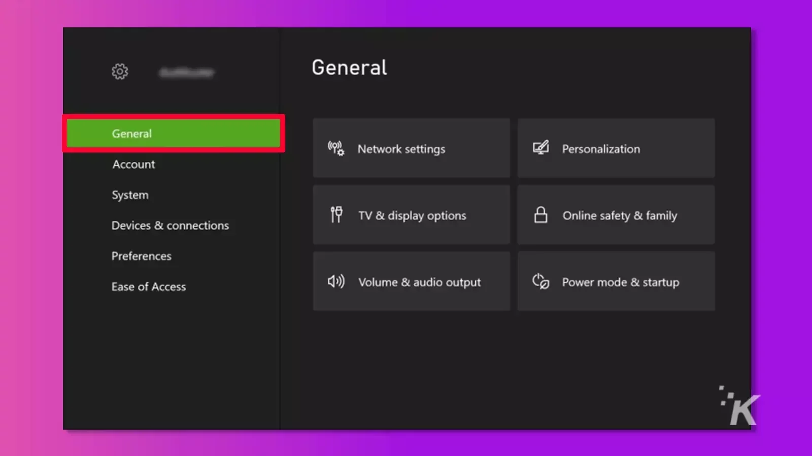 Xbox general settings