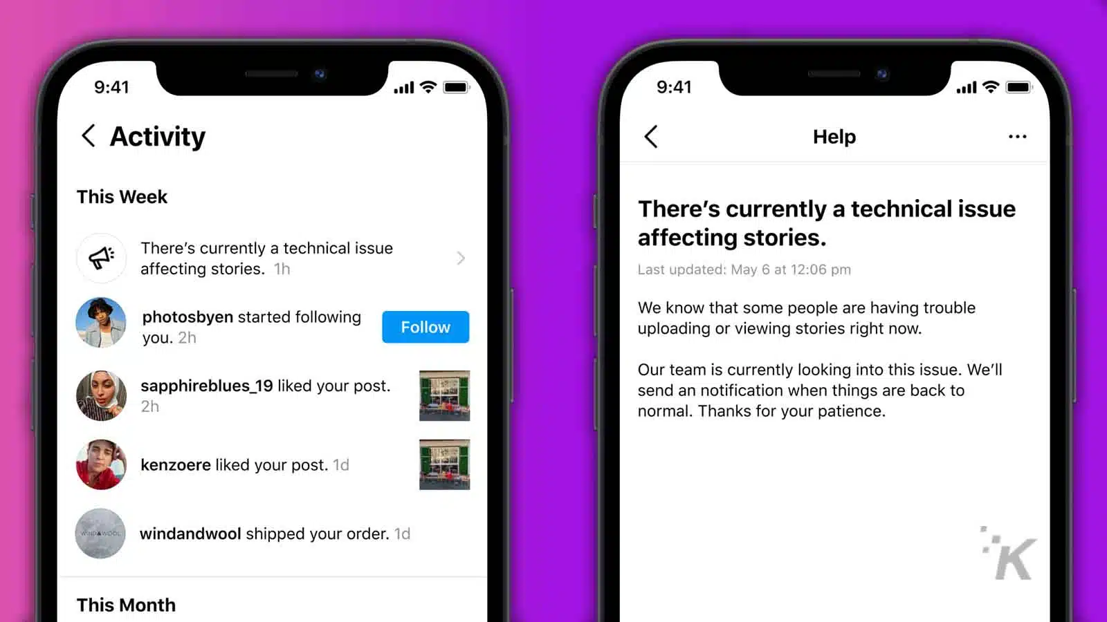 instagram outage feature