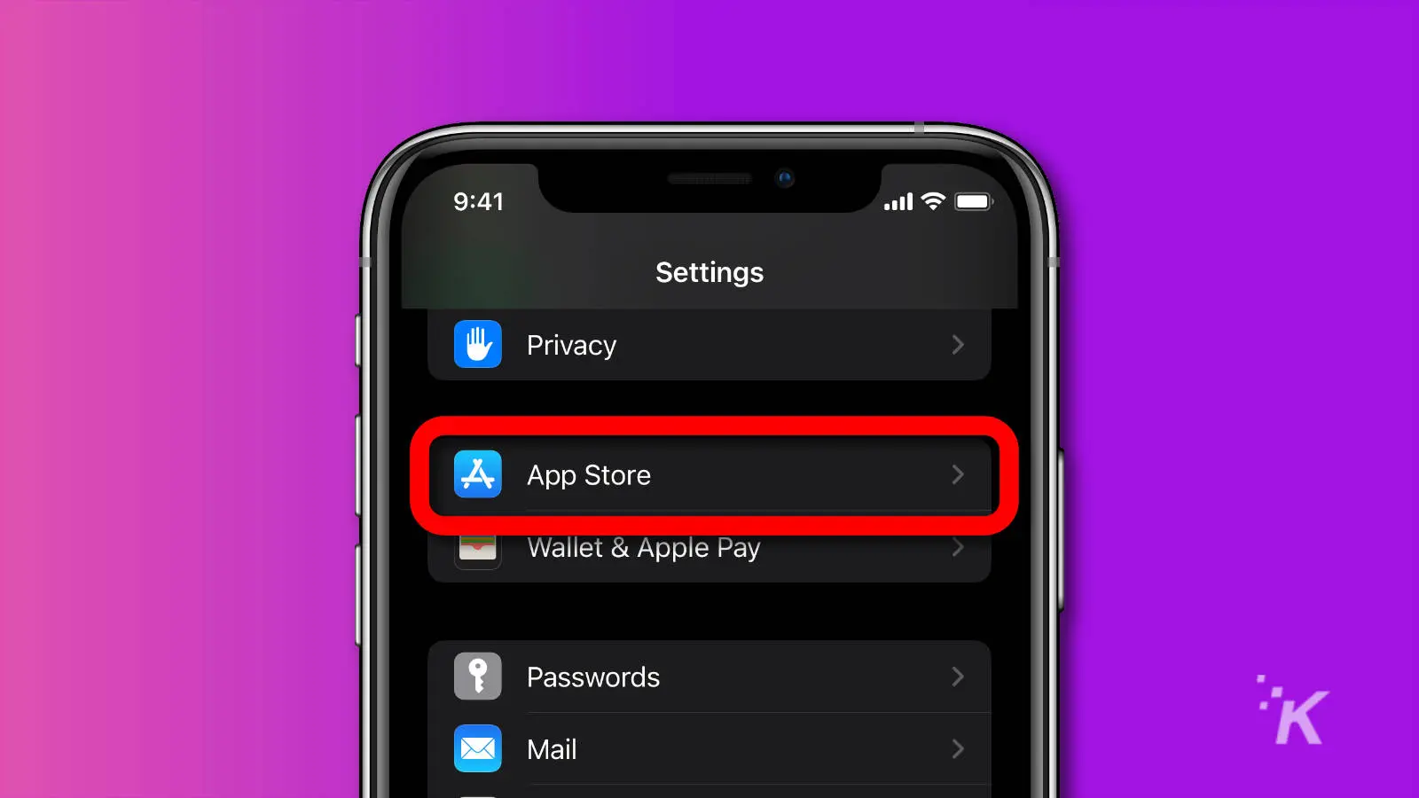 screenshot of ios settings showing app store settings