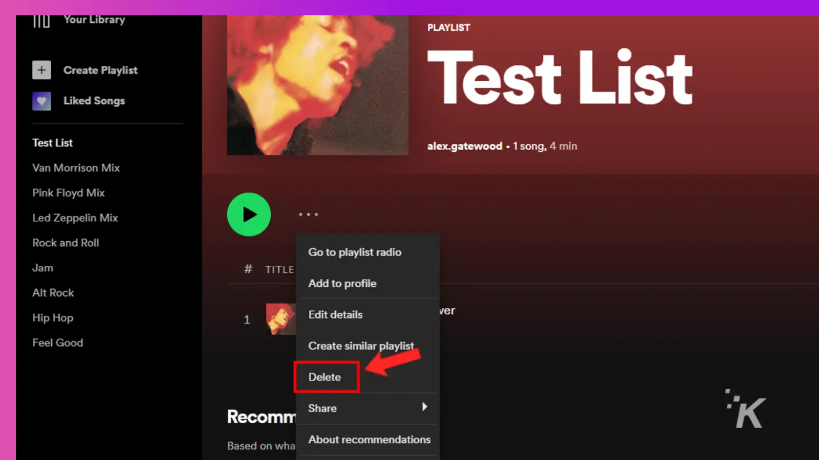 Spotify desktop delete playlist button