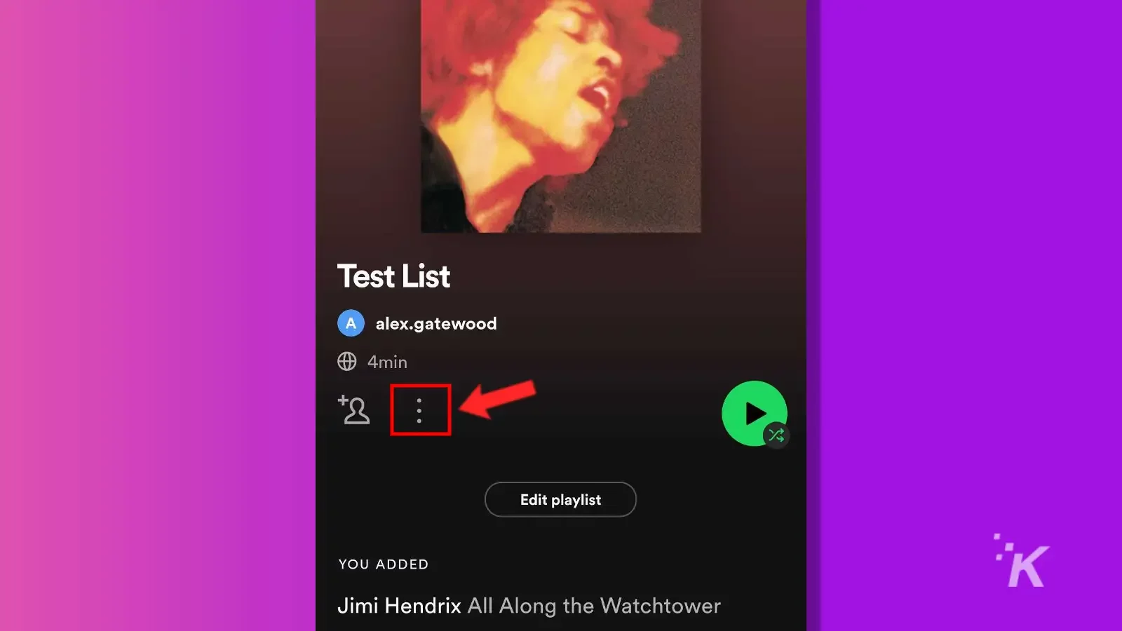 Spotify mobile playlist three dot menu