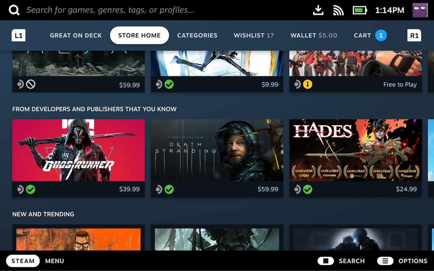 This is what the Steam Store looks like on the Steam Deck