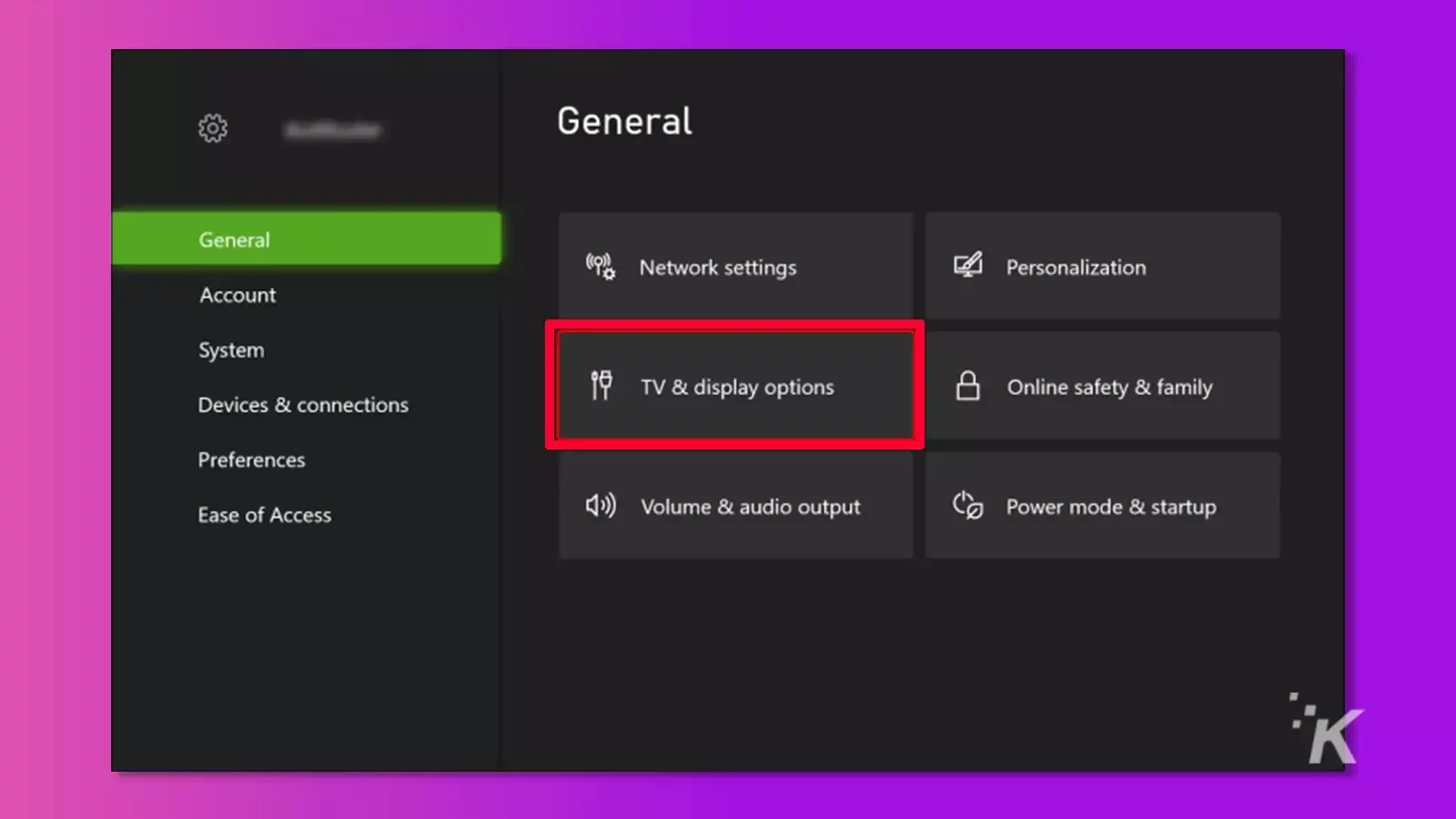 Xbox settings general tv display